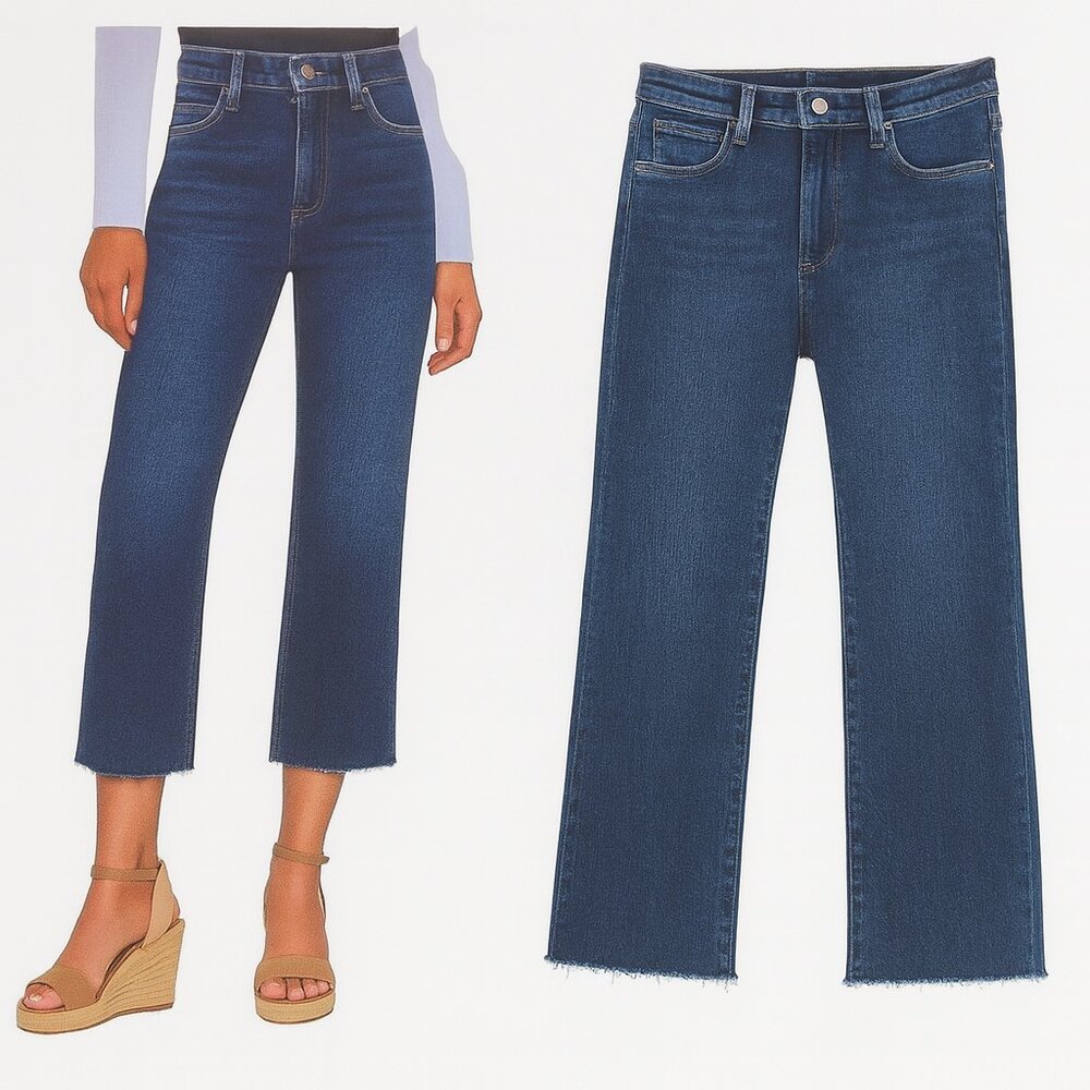 MNG Mango Boot Crop Jean with Frayed Raw Hem High Waist US Size 4
